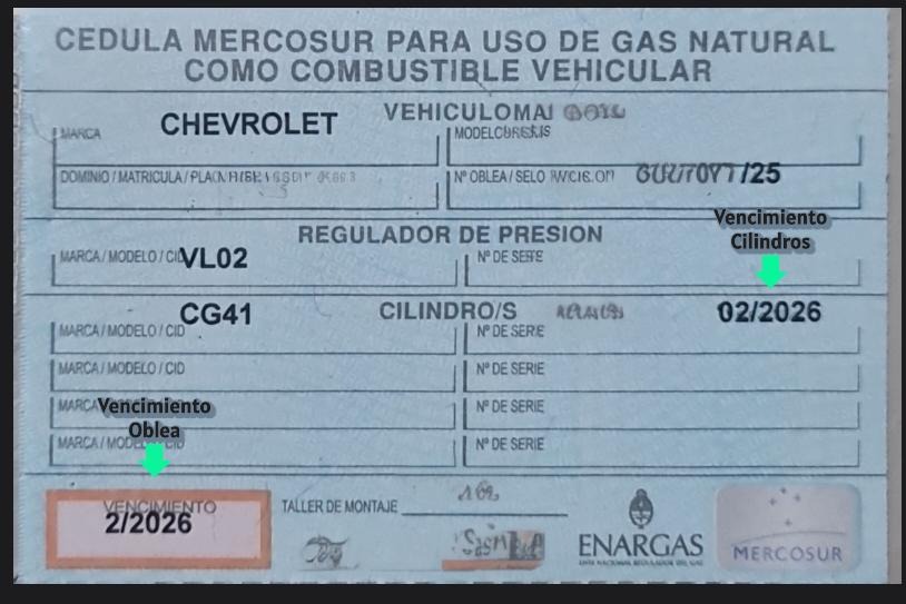 Cédula del equipo de GNC